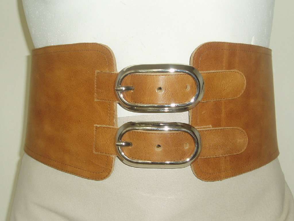 Wide Light Tan Leather Corset Belt