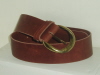 Waxy Finish Cognac Tan Leather Belt with Vintage Buckle